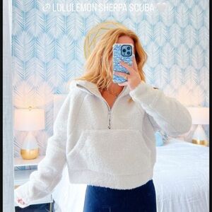 lululemon athletica White Sherpa Scuba oversized half zip fleece hoodie